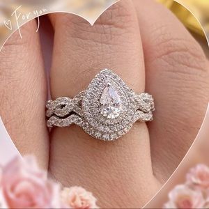 😻Two pieces Engagement ring wedding band set bridal wedding jewelry with box